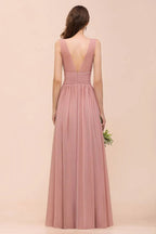 U-Ausschnitt Hochtailliertes Brautjungfernkleid Langes Chiffon Festliches Kleid