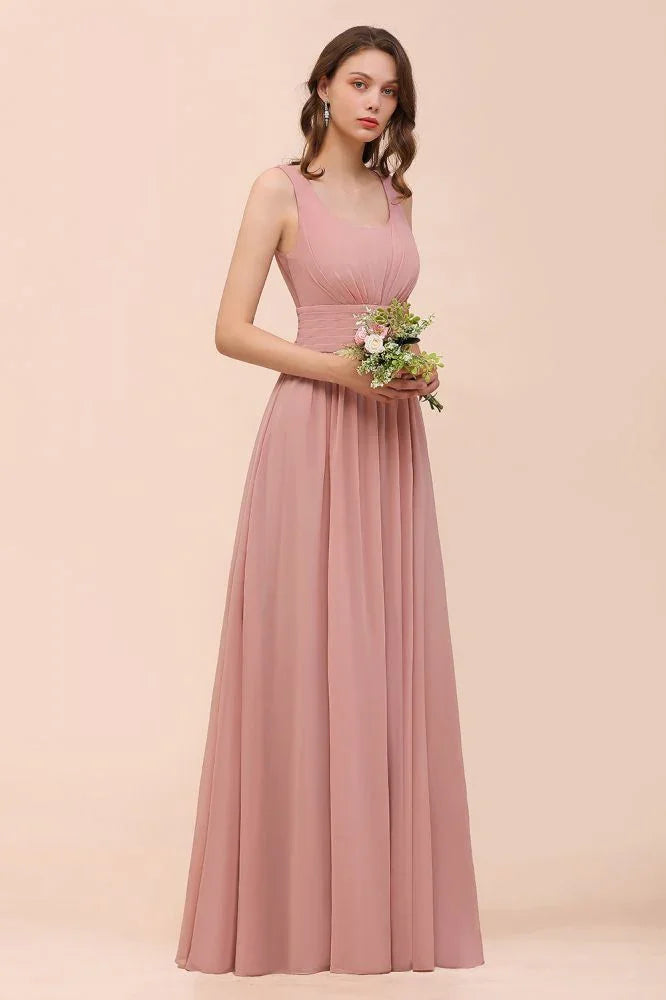 U-Ausschnitt Hochtailliertes Brautjungfernkleid Langes Chiffon Festliches Kleid