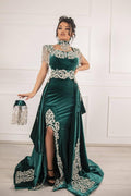 Robes de bal longues vertes uniques en velours style sirène avec fente