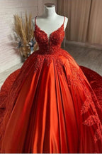 Vestido de novia único de satén con encaje, largo, estilo princesa, escote corazón, espalda descubierta y apliques