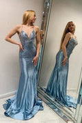 Robe de bal sirène longue unique à dos nu pailleté et col en V