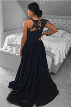 Robes de bal uniques en mousseline, longues jusqu'au sol, à manches longues et à une épaule, coupe trapèze avec appliques