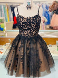 Unique Short A-line Sweetheart Spaghetti Straps Tulle Lace Formal Prom Homecoming Dresses