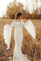 Unique Sweetheart Long-Sleeve Mermaid Floor-Length Lace Wedding Dresses with Chapel Train