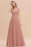 Vestido de Dama de Honra em Chiffon com Folhos, Decote em V, Sem Mangas, Estilo Aline, Floral, para Noite e Rodado