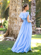 V-neck Asymmetric Top Chiffon Floor Length Dress