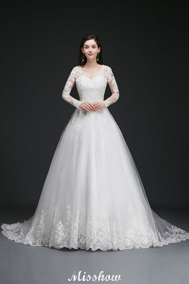 V-Ausschnitt Ballkleid Spitze Tüll Brautkleider