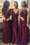 Vestido de Dama de Honra em Chiffon de Uva, Comprimento até ao Chão, Decote em V com Fenda BD036