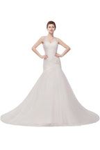 Abito da sposa a sirena in tulle con cristalli, scollo a V e lunghezza fino a terra