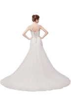 Abito da sposa a sirena in tulle con cristalli, scollo a V e lunghezza fino a terra
