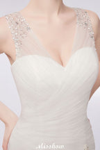 Abito da sposa a sirena in tulle con cristalli, scollo a V e lunghezza fino a terra