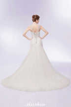 Abito da sposa a sirena in tulle con cristalli, scollo a V e lunghezza fino a terra