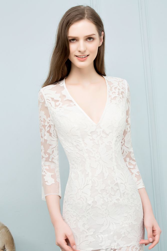 Vestidos de baile compridos até ao chão com decote em V, estilo sereia, em renda e com mangas