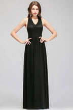 Vestido de Dama de Honra Preto, Top de Renda Sem Mangas, Comprimento até ao Chão, Decote em V
