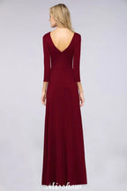 V-Neck Long-Sleeves Side-Slit Floor-Length Bridesmaid Dress with Ruffles