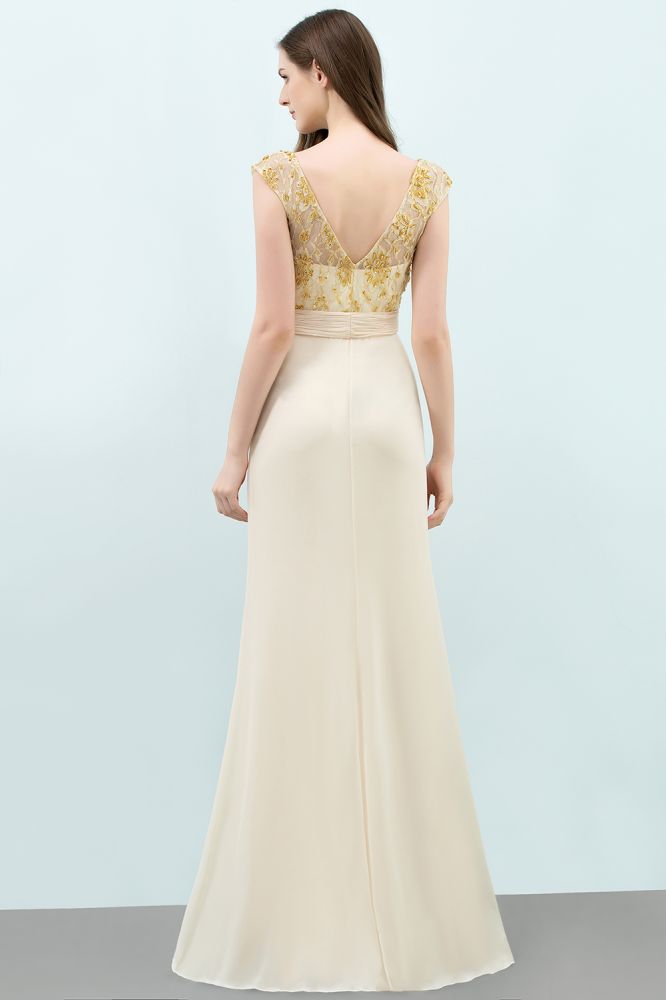 V-neck Sequined Top A-line Floor Length Chiffon Prom Dresses