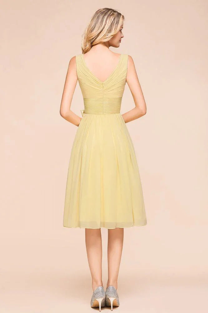 V-Neck Sleeveless A-line Mini Dress Ankle Length Bridesmaid Dress