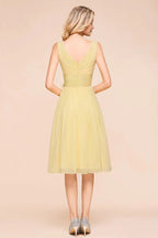 V-Neck Sleeveless A-line Mini Dress Ankle Length Bridesmaid Dress
