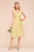 V-Neck Sleeveless A-line Mini Dress Ankle Length Bridesmaid Dress