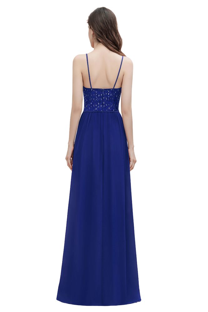 V-Ausschnitt Ärmelloses A-Linie Abendkleid Pailletten Brautjungfernkleid