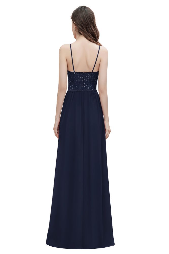 V-Ausschnitt Ärmelloses A-Linie Abendkleid Pailletten Brautjungfernkleid