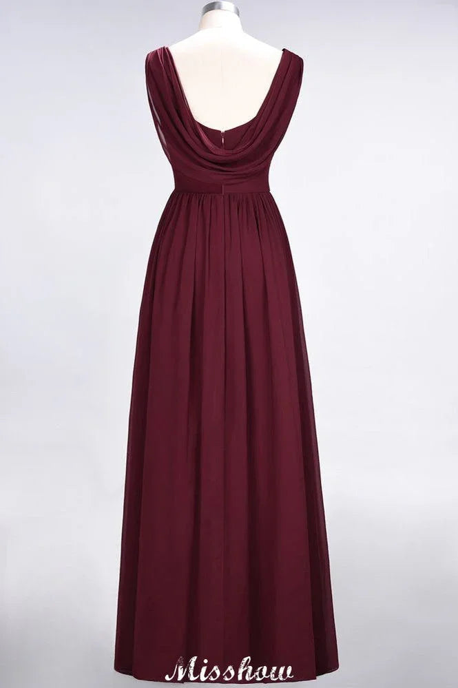 V-Neck Sleeveless Floor-Length Bridesmaid Dress Aline Ruffles Chiffon Party Gown