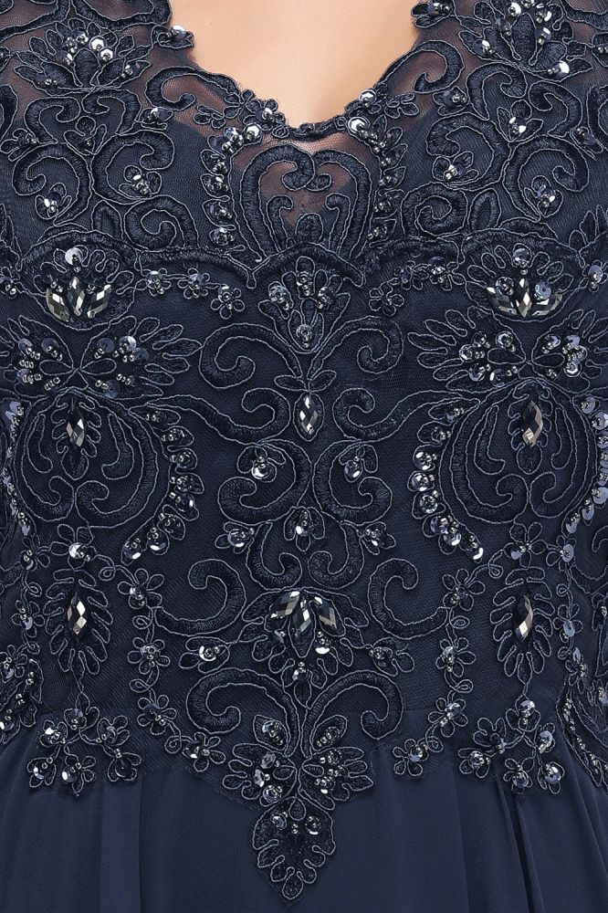 Vestidos de cerimónia longos de chiffon com decote em V, sem mangas, aplicados com cristais