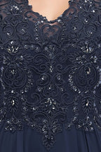 Vestidos de cerimónia longos de chiffon com decote em V, sem mangas, aplicados com cristais