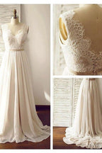Vestido de novia sin mangas con escote en V y espalda abierta con faja de encaje