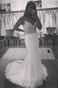 V-Neck Vintage Lace Mermaid Backless  Beach Wedding Dress