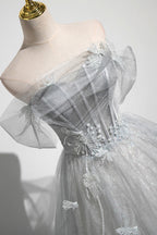 A-Line Off the Shoulder Tulle Prom Dress, Lovely Corset Floor Length Party Dress