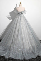 A-Line Off the Shoulder Tulle Prom Dress, Lovely Corset Floor Length Party Dress