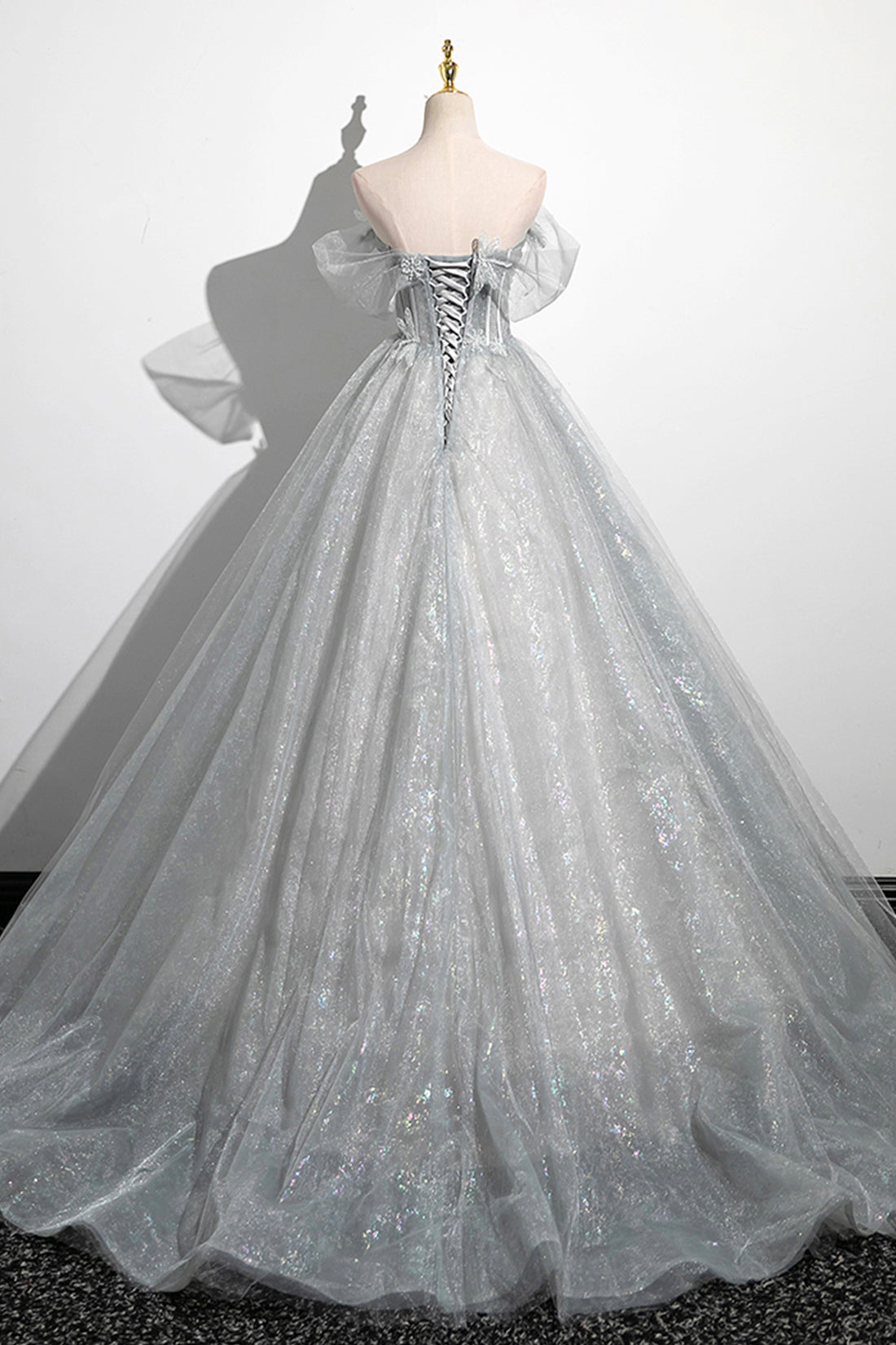 A-Line Off the Shoulder Tulle Prom Dress, Lovely Corset Floor Length Party Dress