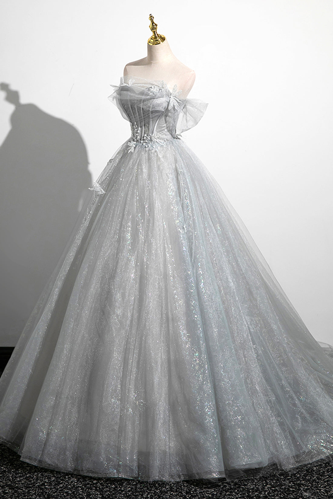 A-Line Off the Shoulder Tulle Prom Dress, Lovely Corset Floor Length Party Dress