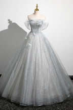 A-Line Off the Shoulder Tulle Prom Dress, Lovely Corset Floor Length Party Dress