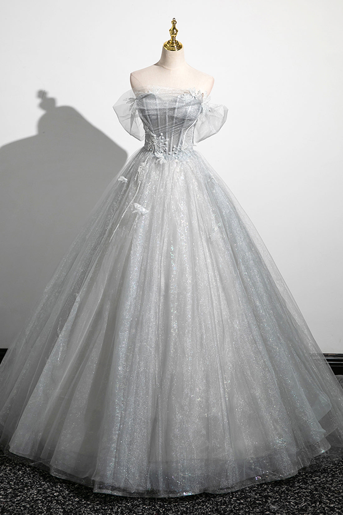 A-Line Off the Shoulder Tulle Prom Dress, Lovely Corset Floor Length Party Dress
