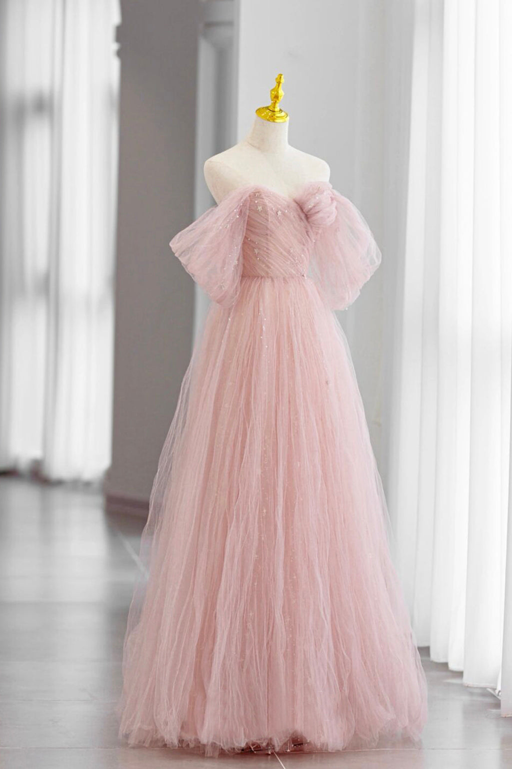 Bodenlanges Ballkleid aus Tüll, süßes A-Linien-Abendpartykleid