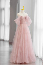 Bodenlanges Ballkleid aus Tüll, süßes A-Linien-Abendpartykleid