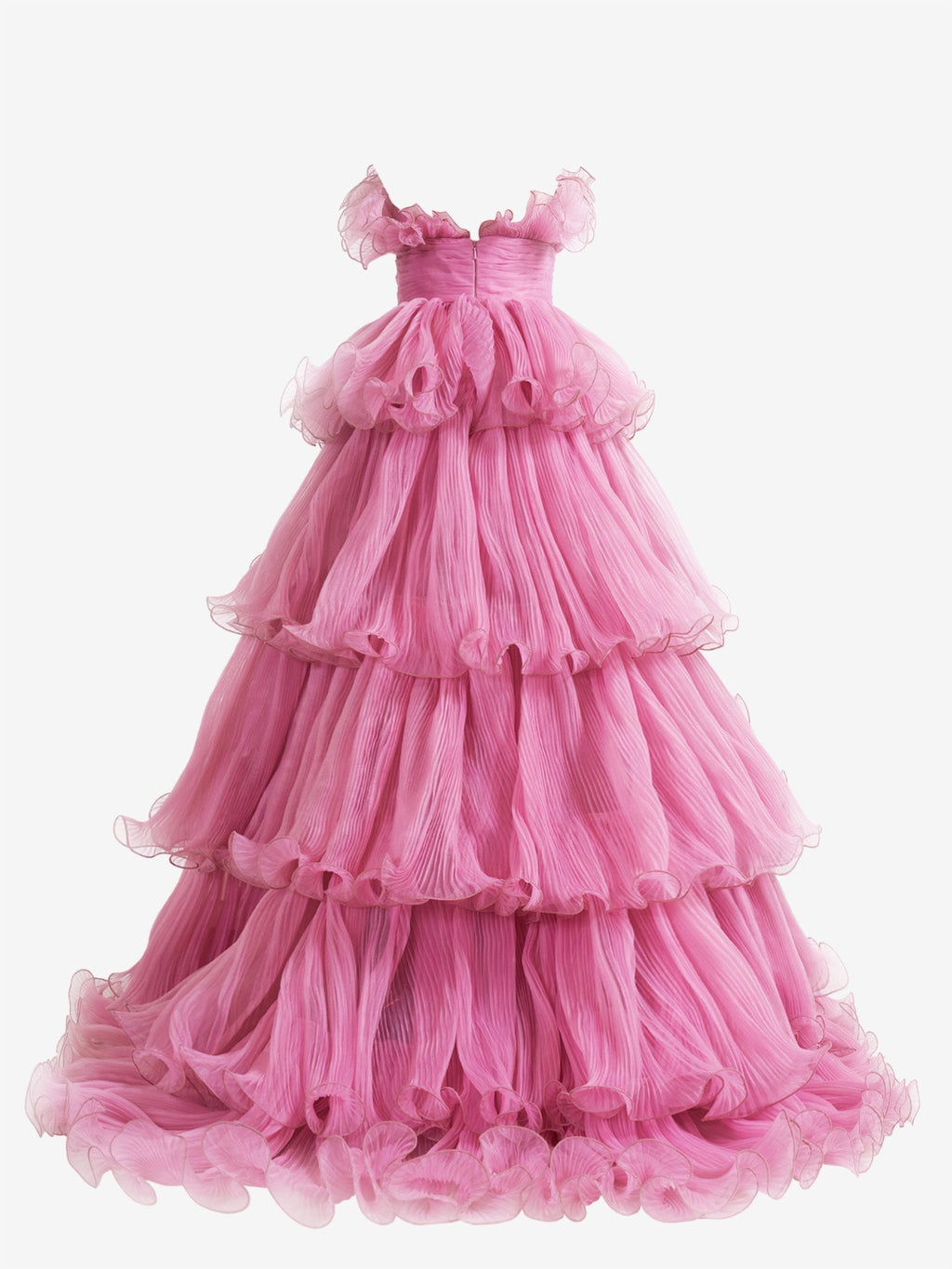 Vanessa | Rosa trägerloses A-Linien-Ballkleid aus gestuftem Knittertüll