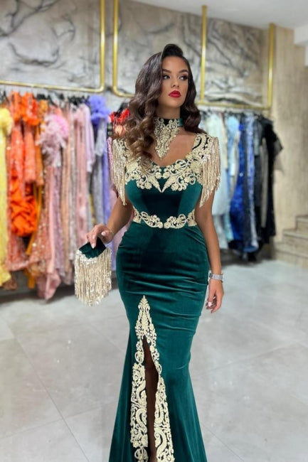 Langes Abendkleid aus Samt, ärmelloses Designer-Ballkleid aus Spitze mit Schlitz