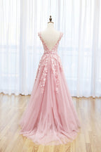 Vestido longo de baile em renda de tule, vestido de noite aberto nas costas em corte evasê encantador