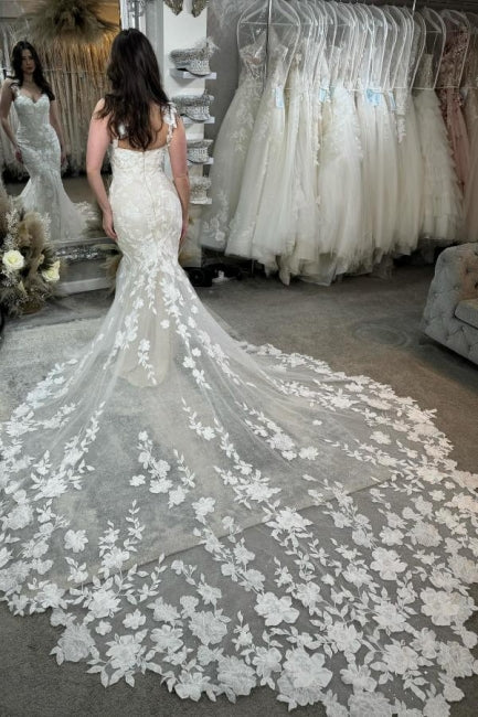 Vestidos de Noiva Vintage em Renda com Decote em V, Sem Mangas, Cor Marfim, com Aplicações e Cauda em Coluna