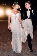 Abiti da sposa sirena vintage in pizzo con maniche lunghe
