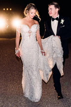 Abiti da sposa sirena vintage in pizzo con maniche lunghe
