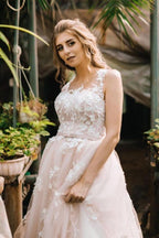Vintage Spitze U-Ausschnitt A-Linie Tüll Brautkleid