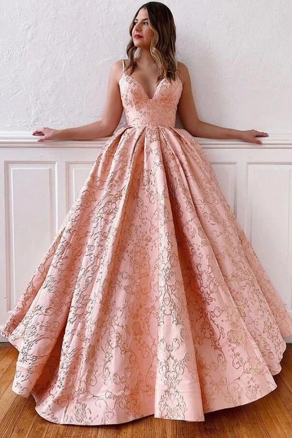 Robe de bal vintage longue en satin, coupe évasée, col en V, bretelles fines, dos nu