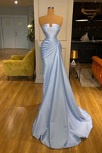 Vintage Long Blue Mermaid Evening Dresses Simple Sleeveless Prom Dresses
