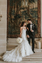 Robes de mariée vintage sans manches sirène avec dentelle