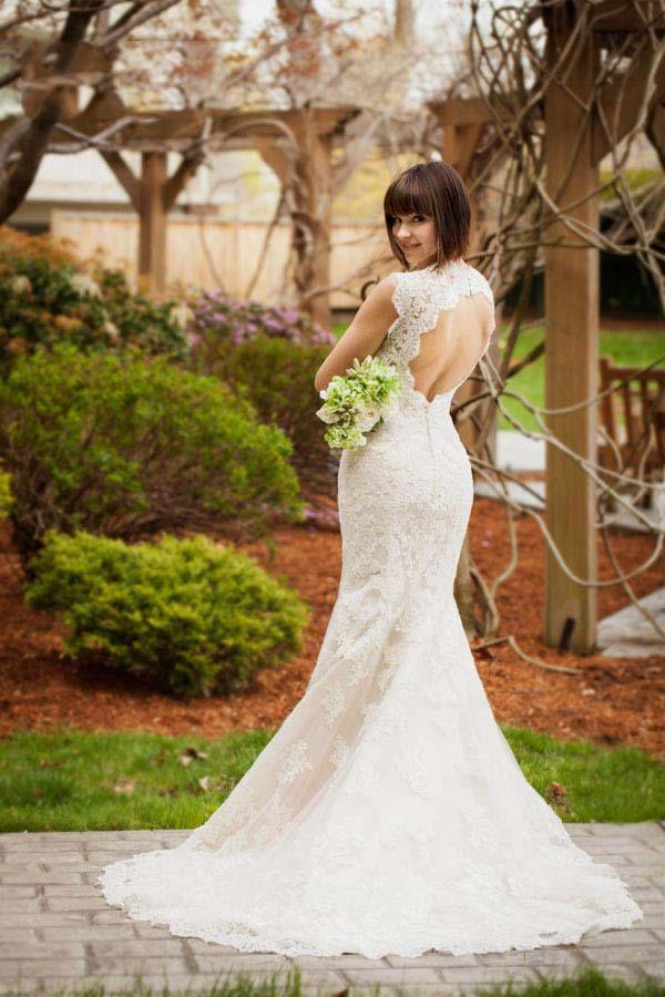 Vintage Quee Keyhole Winter Long Lace Mermaid Wedding Dress