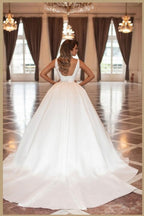 Abito da sposa vintage semplice principessa bianco in raso a linea ad A senza maniche